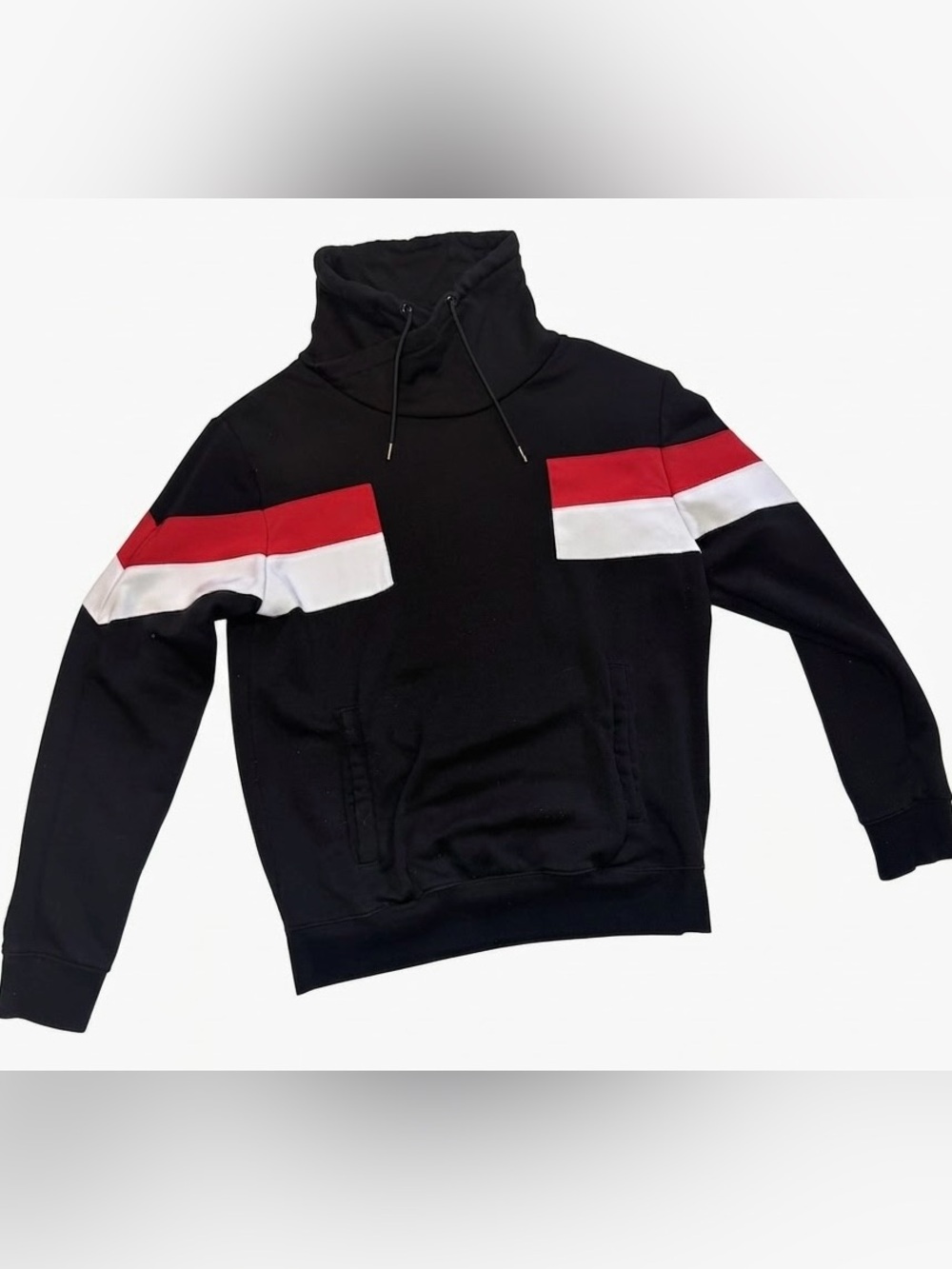 H&M Black Sweater with Red & White Sleeve Stripes